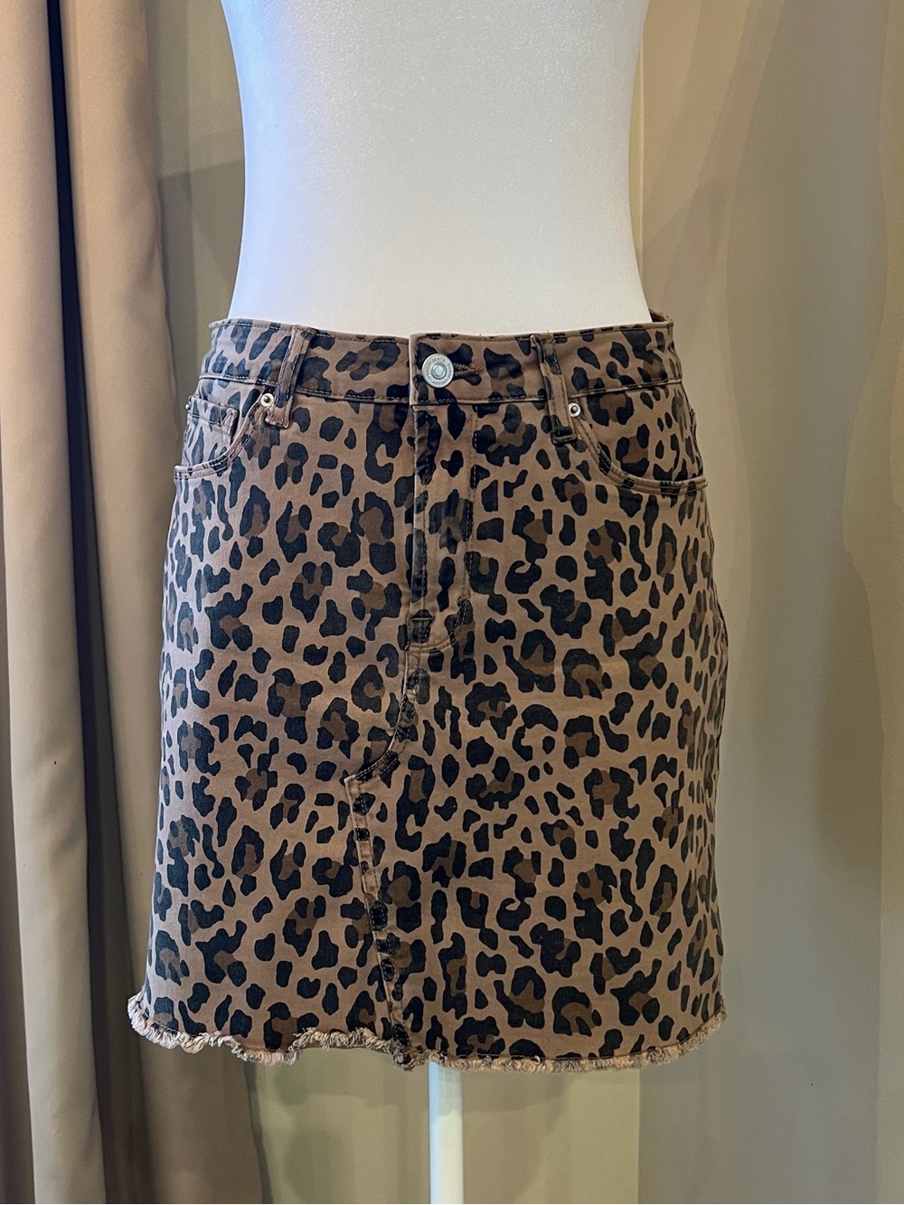 Leopard Print Denim Mini Skirt - Brown and Black Kensie Size 6